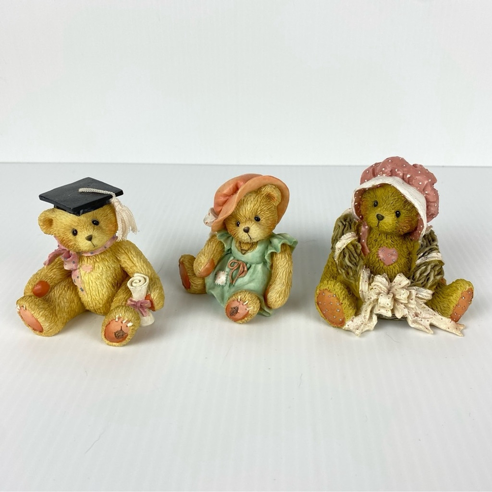 Cherished Teddies 3 Lot Vintage Ceramic Ornaments Mixed Seated Bears